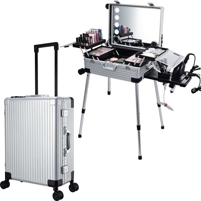 Beauty Makeup Trolley - 24'' Rolling Makeup Case With Full